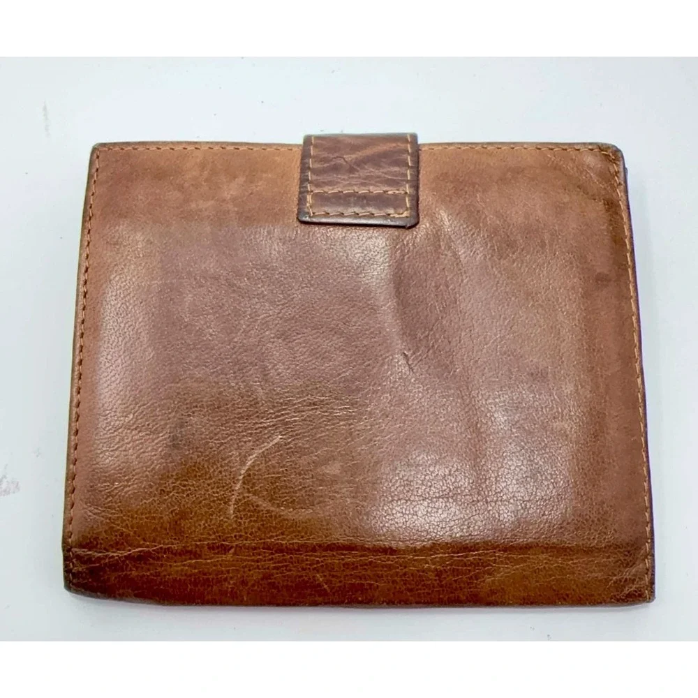 VTG Brooks Brothers Made in Italy Genuine Leather Bifold Passcase Wallet Brown